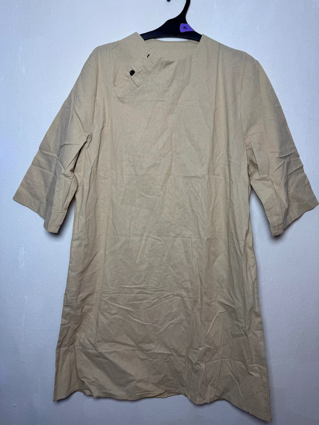 Beige XL Linen Blend Tunic Top