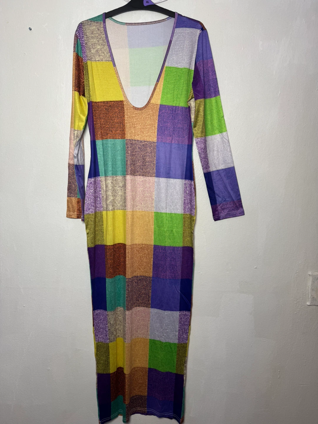 Patchwork Long Sleeve Maxi Dress - Size L