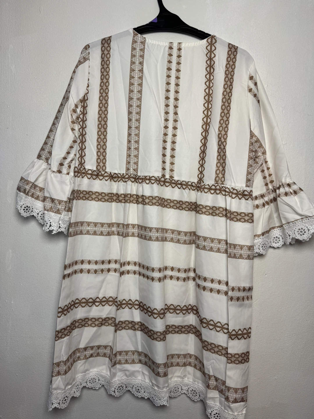 White and Brown Patterned Dress - Size L - photo 2