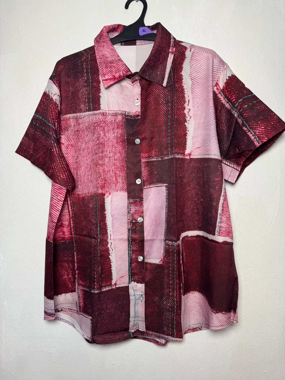Men's XL Short Sleeve Button-Up Shirt - Abstract Print