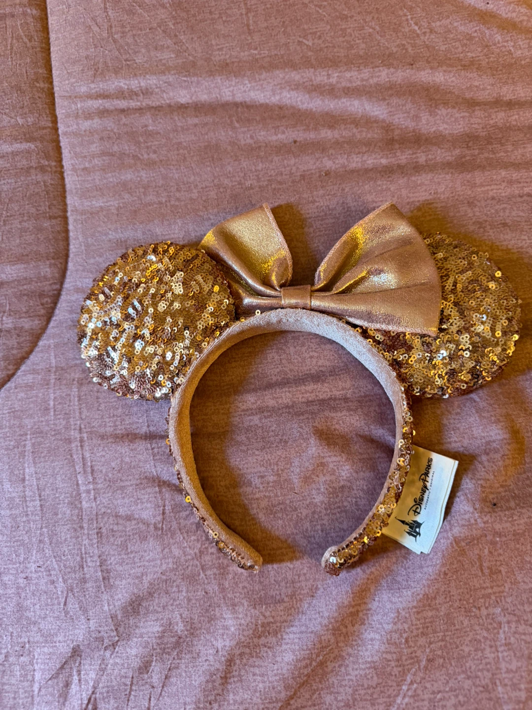 Disney Parks Rose Gold Sequin Minnie Mouse Ears Headband