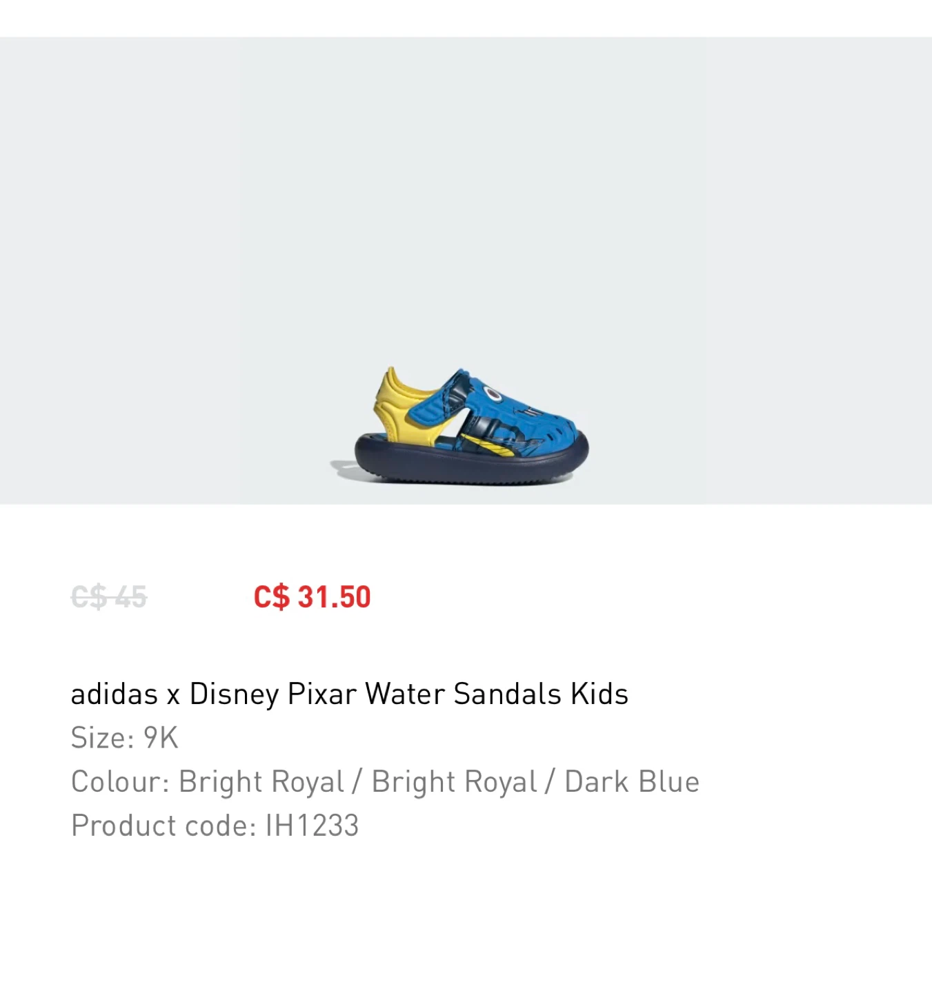 Adidas x Disney Pixar Dori Water Sandals - Size 9K - photo 4