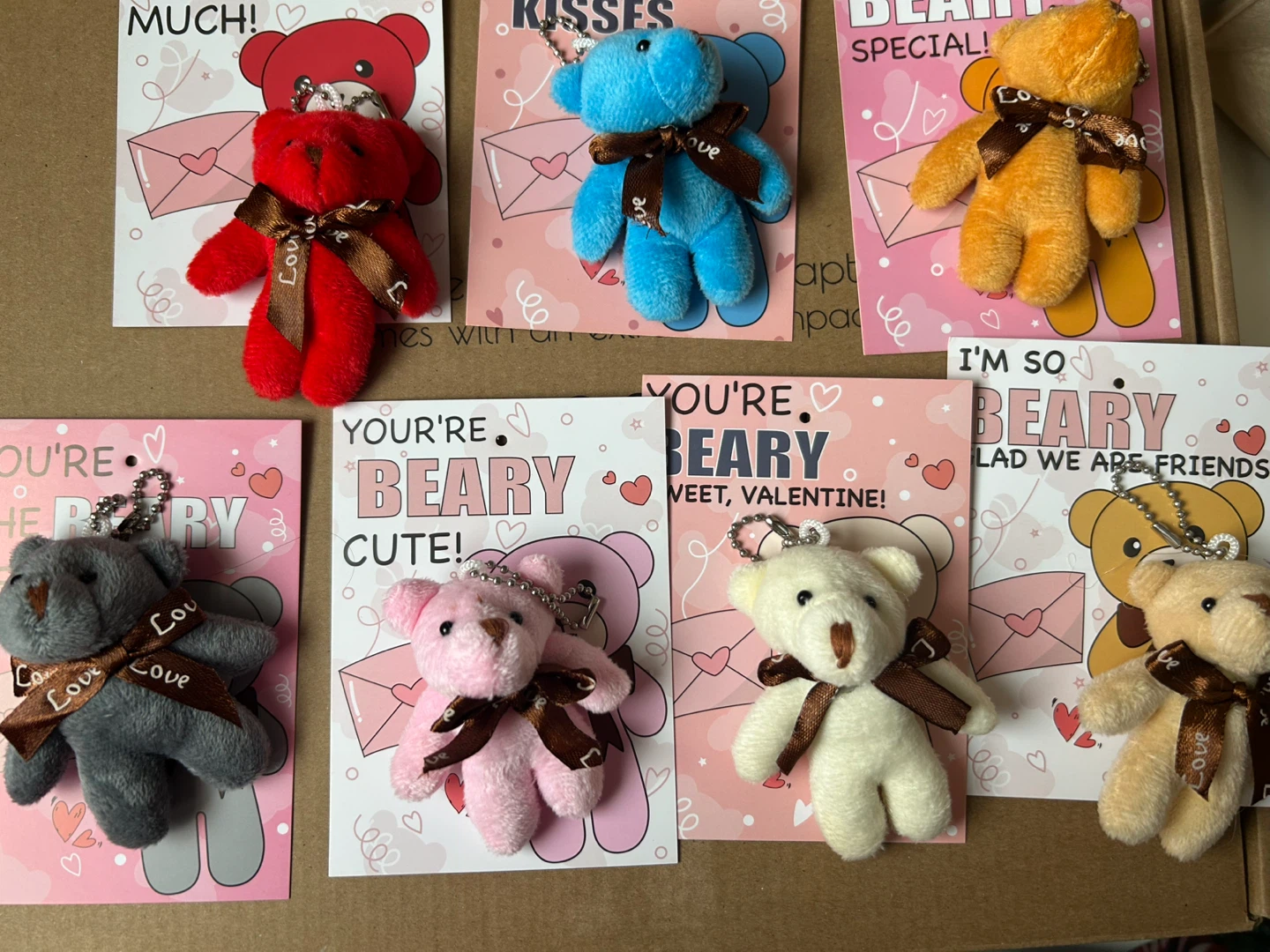 Valentine's Day Teddy Bear Keychains with Cards