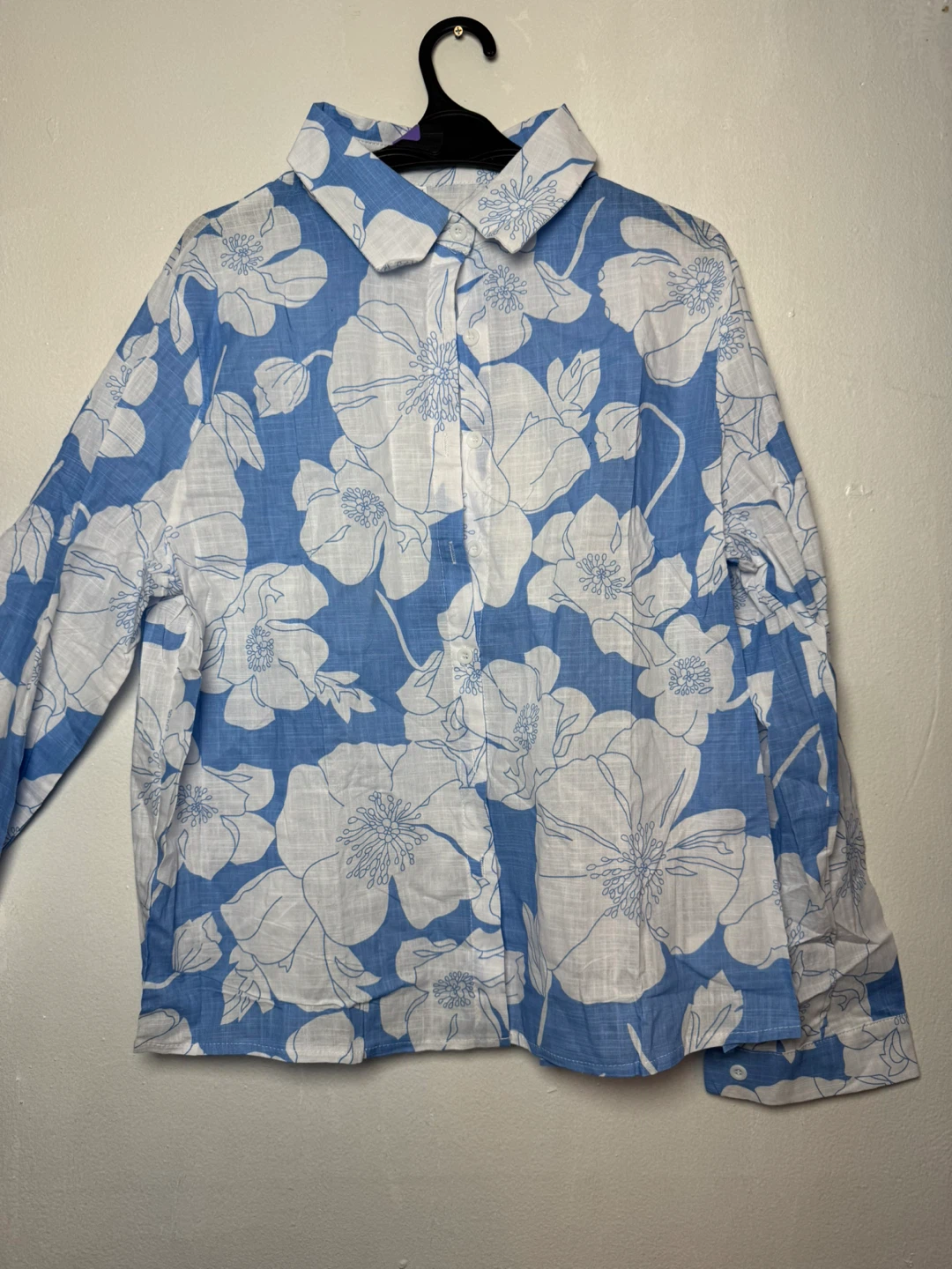 Men's Floral Print Button-Up Shirt 2XL