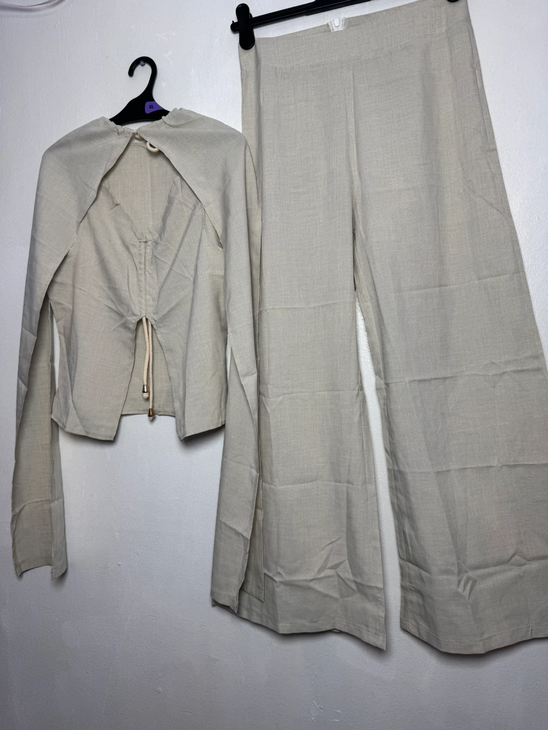 Linen Blend Vest and Wide Leg Pants Set - Size M - photo 2