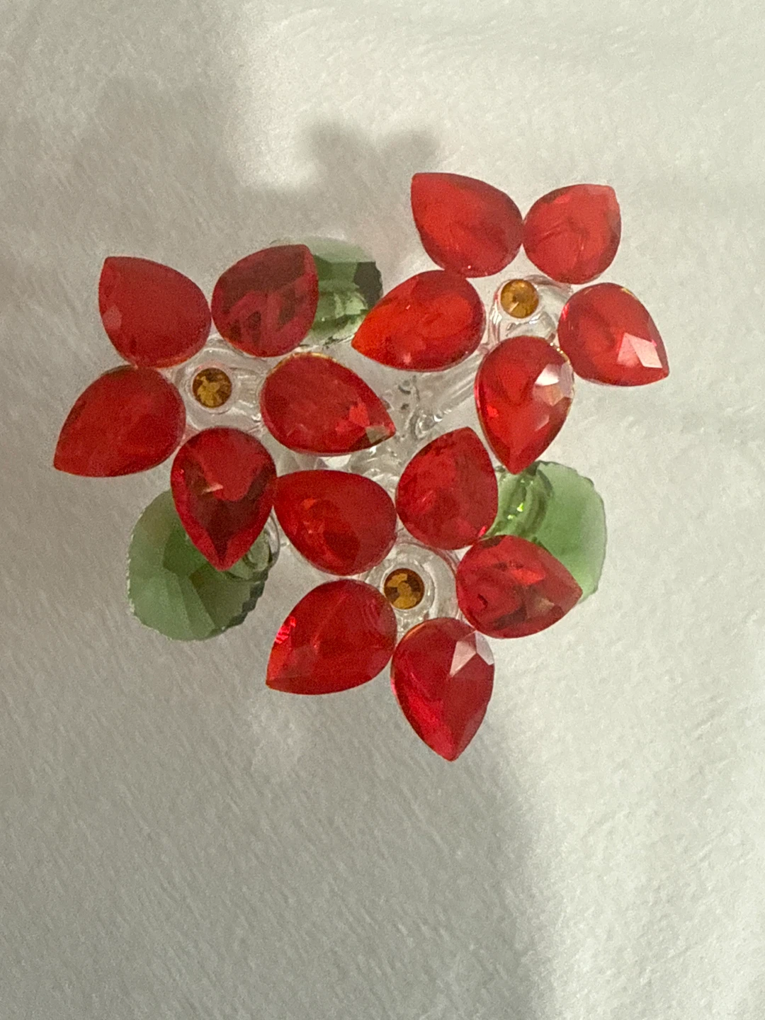 Crystal Red Flower Figurine with Green Leaves and Pink Box - photo 3