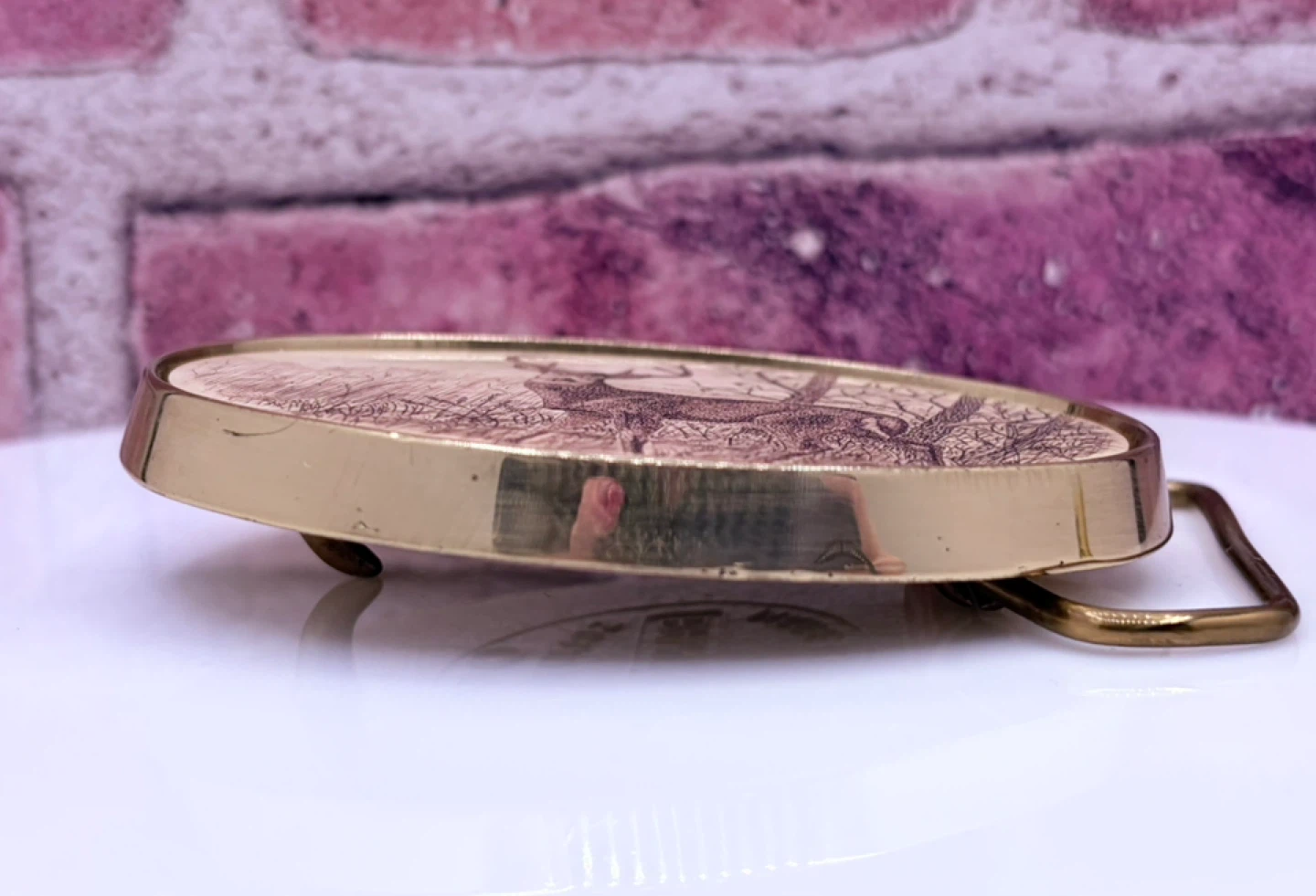 Barlow Solid Brass Belt Buckle - Deer Scene - 1983 - photo 3