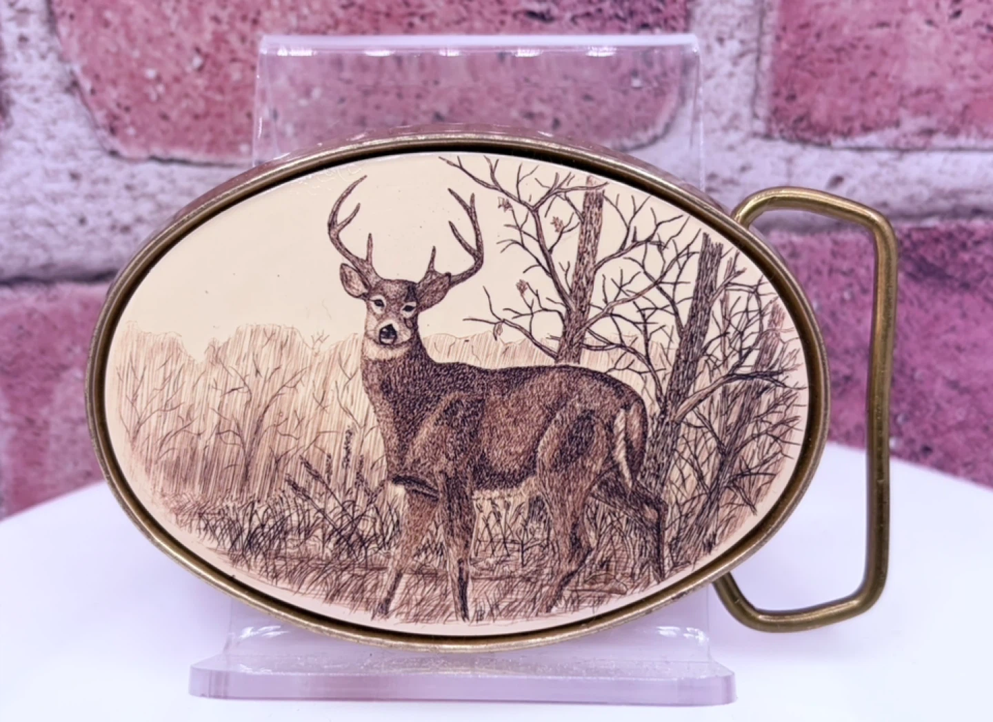 Barlow Solid Brass Belt Buckle - Deer Scene - 1983