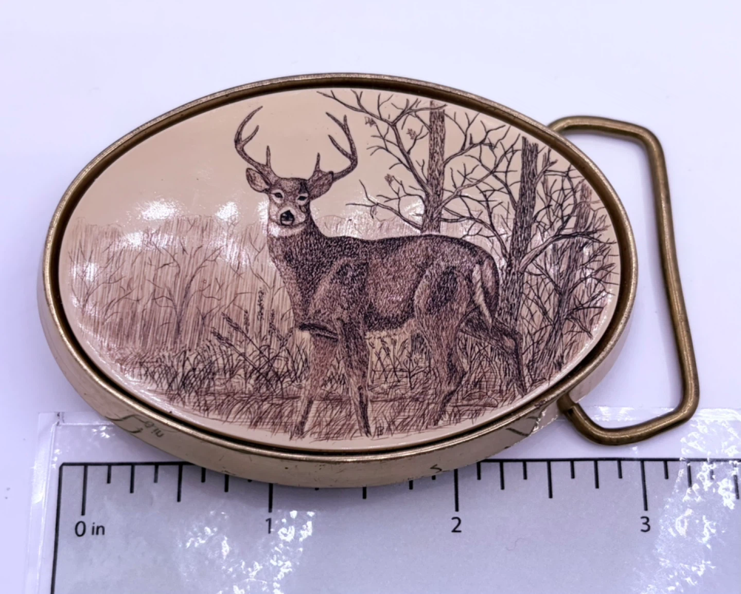 Barlow Solid Brass Belt Buckle - Deer Scene - 1983 - photo 4