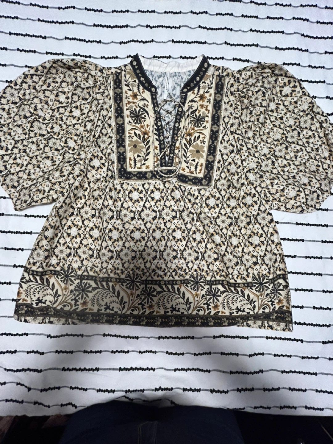 Anthropologie Floral Print Lace-Up Blouse