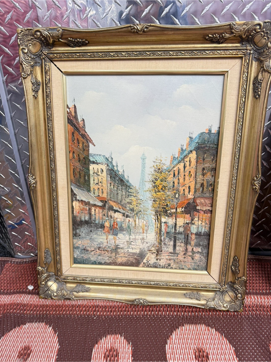Framed Oil Painting of Paris Street Scene - photo 2