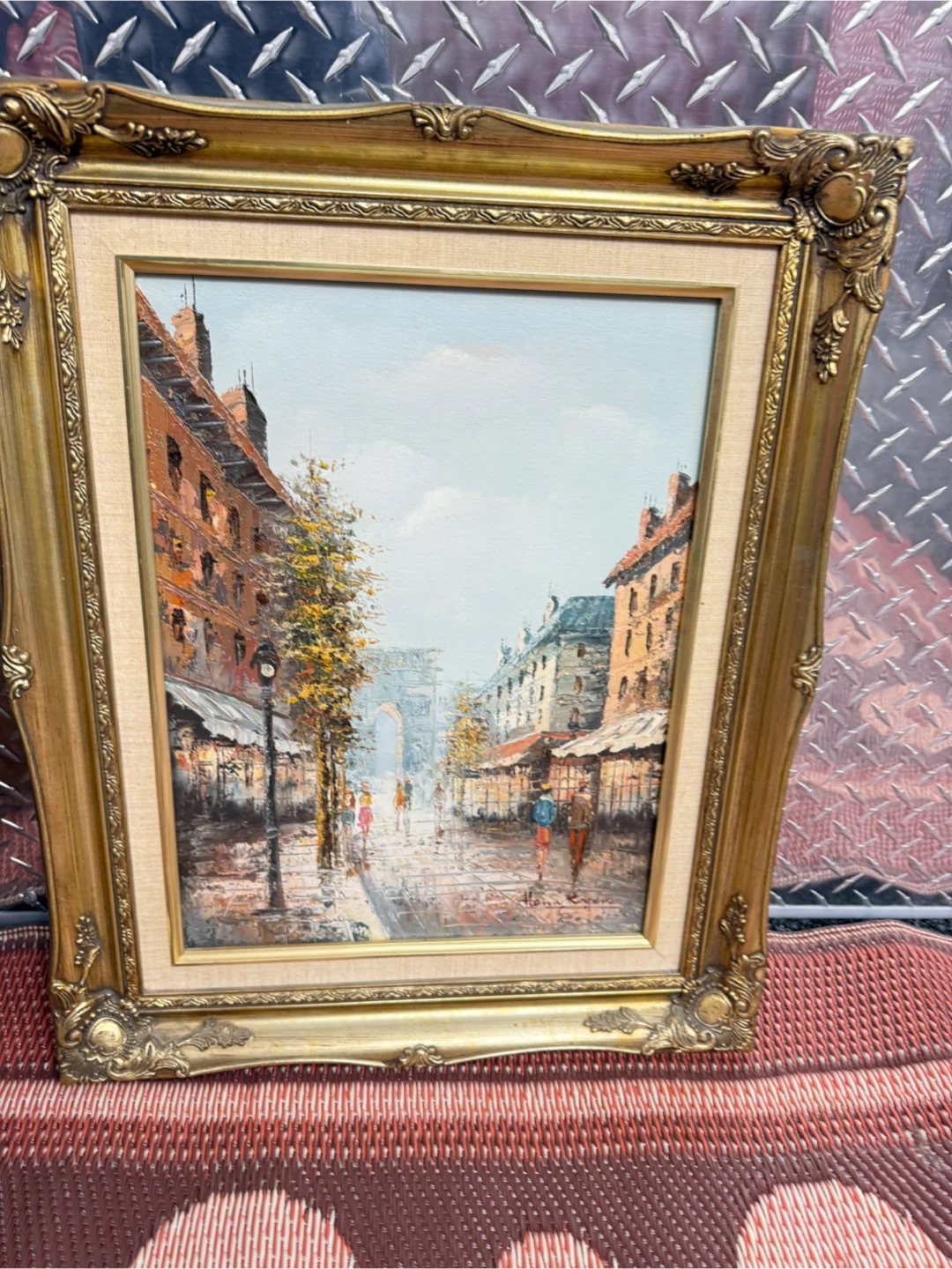 Framed Oil Painting of Paris Street Scene - photo 3