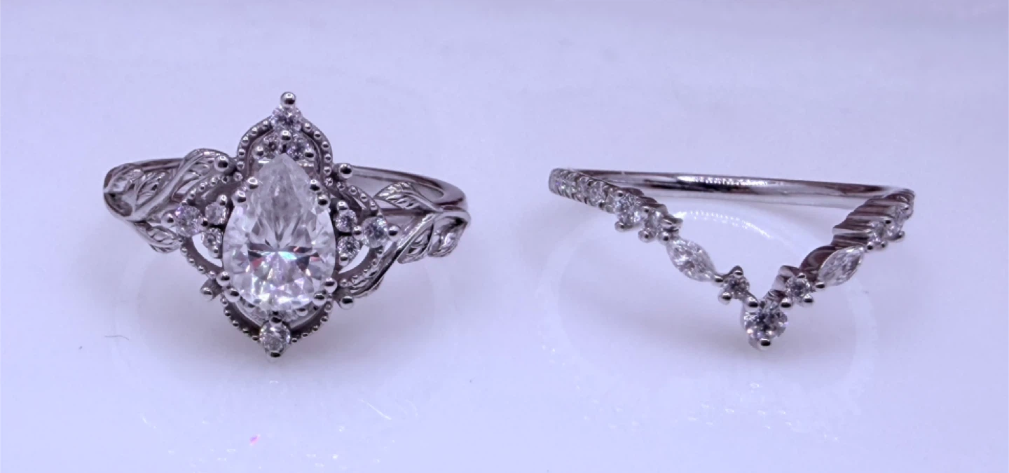 14K White Gold Diamond Engagement Ring Set