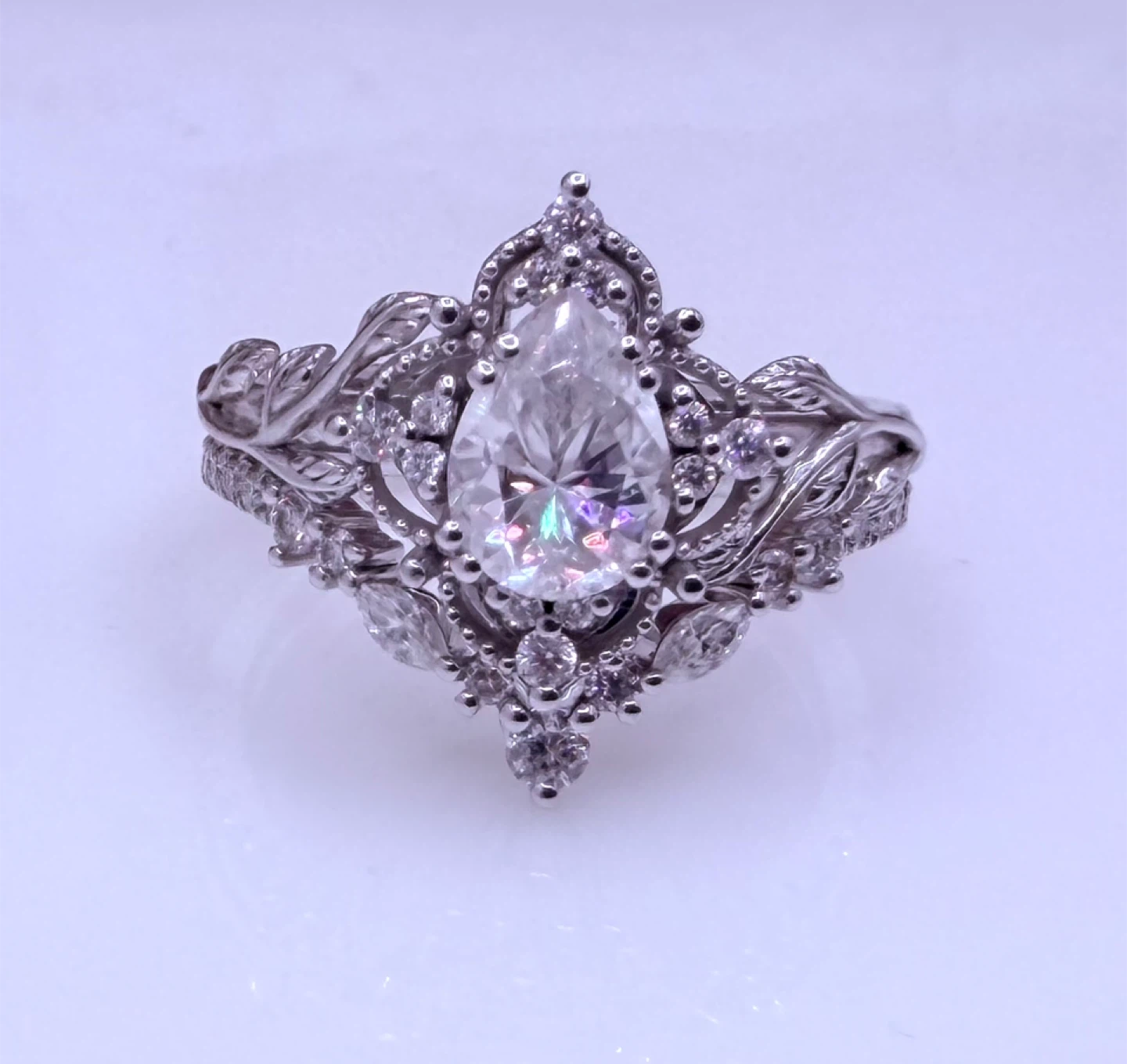 14K White Gold Diamond Engagement Ring Set - photo 3