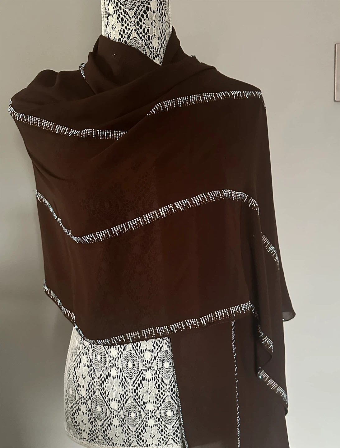 Brown Embellished Scarf/Shawl - $20