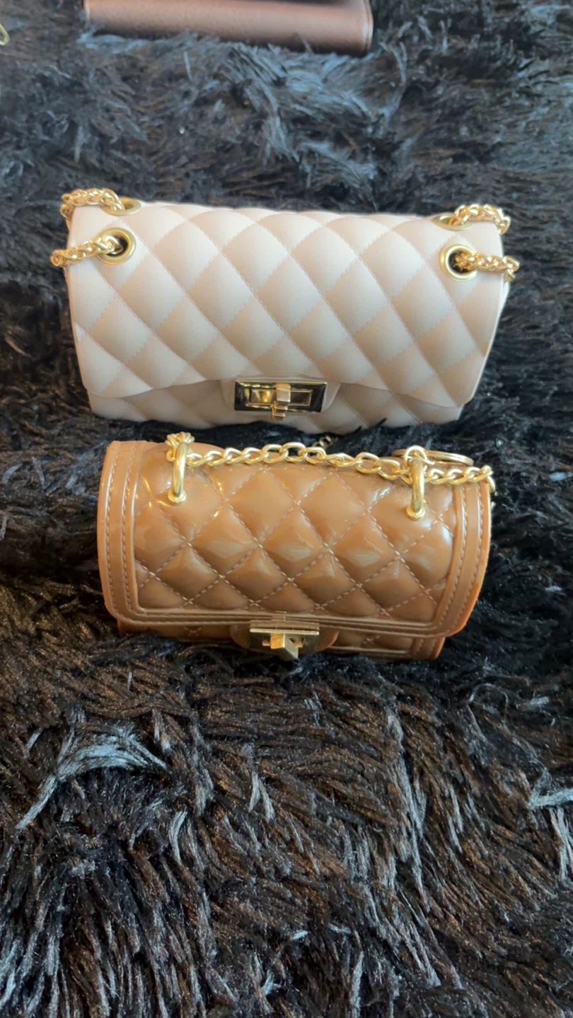 Quilted Jelly Handbags - Beige & Brown