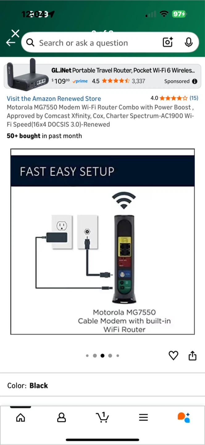 Motorola MG7550 Cable Modem + AC1900 WiFi Router - Black - photo 4