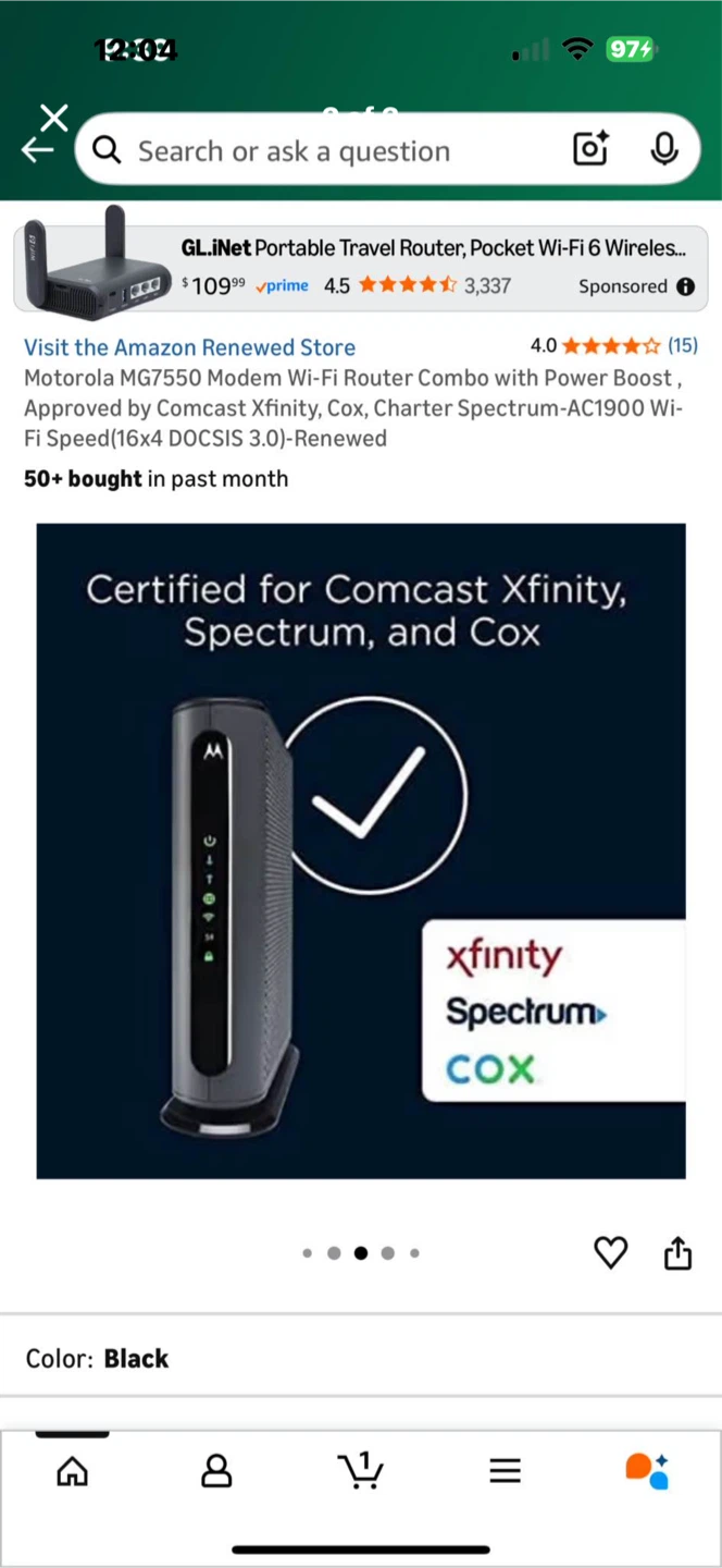 Motorola MG7550 Cable Modem + AC1900 WiFi Router - Black - photo 5