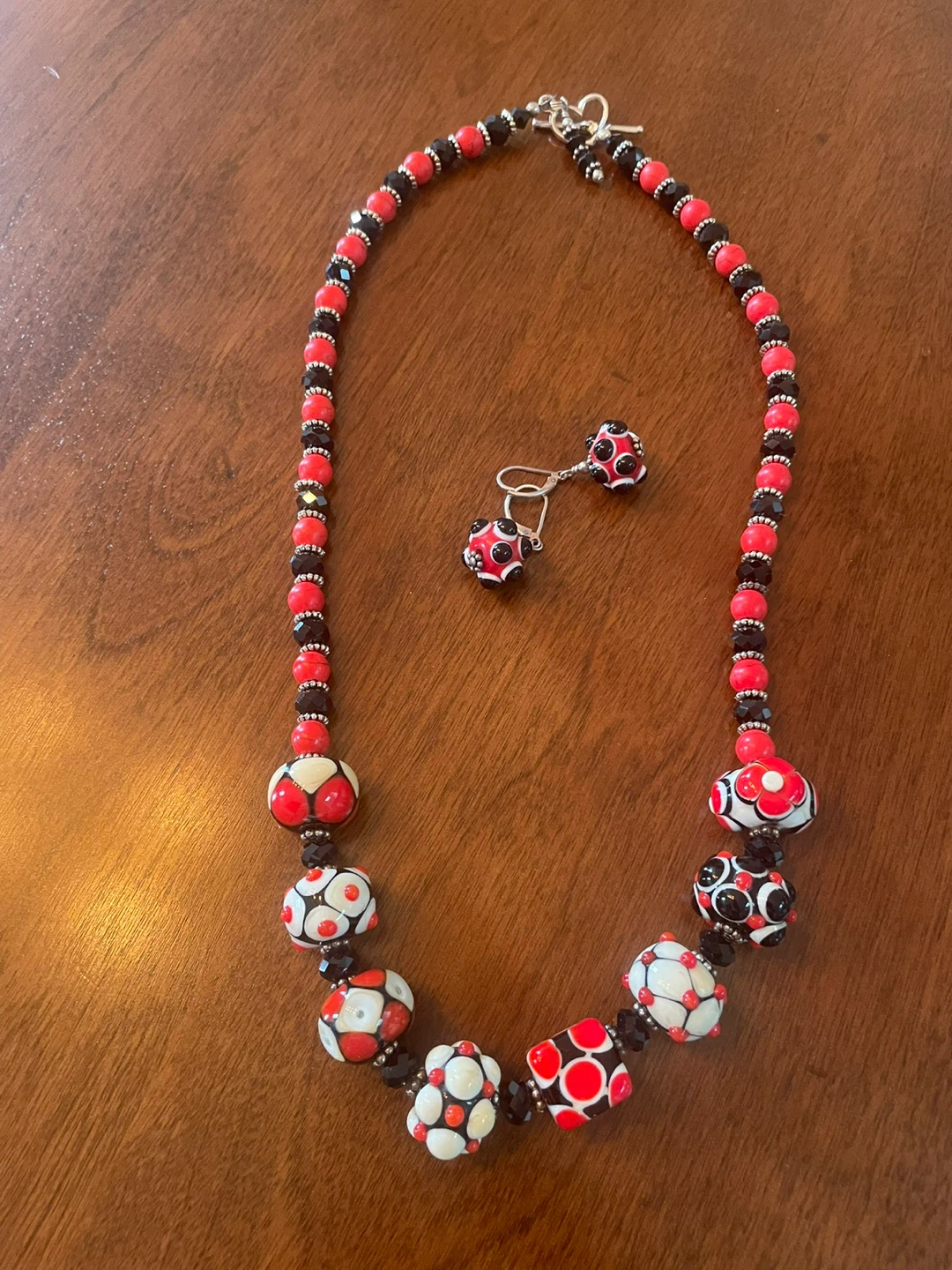 Handmade Glass Bead Necklace and Earrings Set