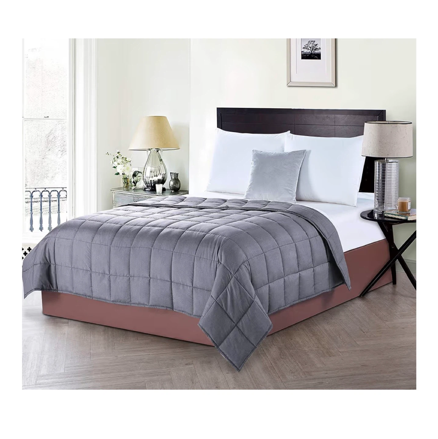 15 lb Queen Size Weighted Grey Blanket for Deep Sleep