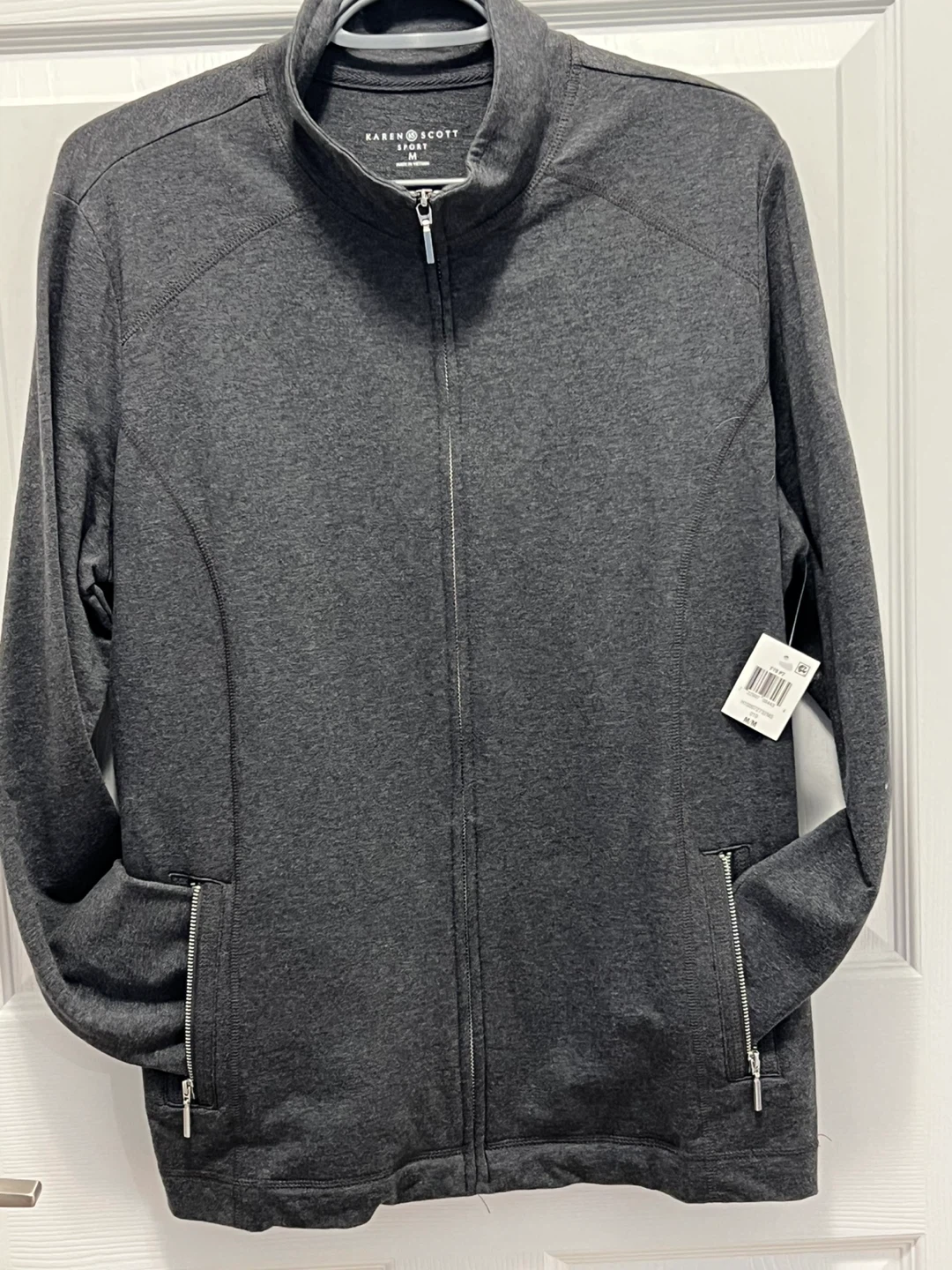Karen Scott Sport Charcoal Grey Full Zip Jacket - Size Medium