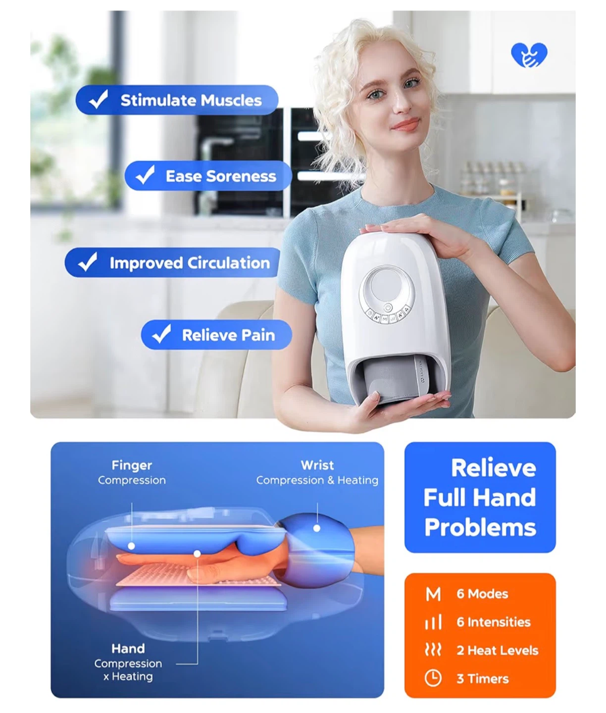 EASEZEN Cordless Hand Massager with Heat & Cooling - photo 2