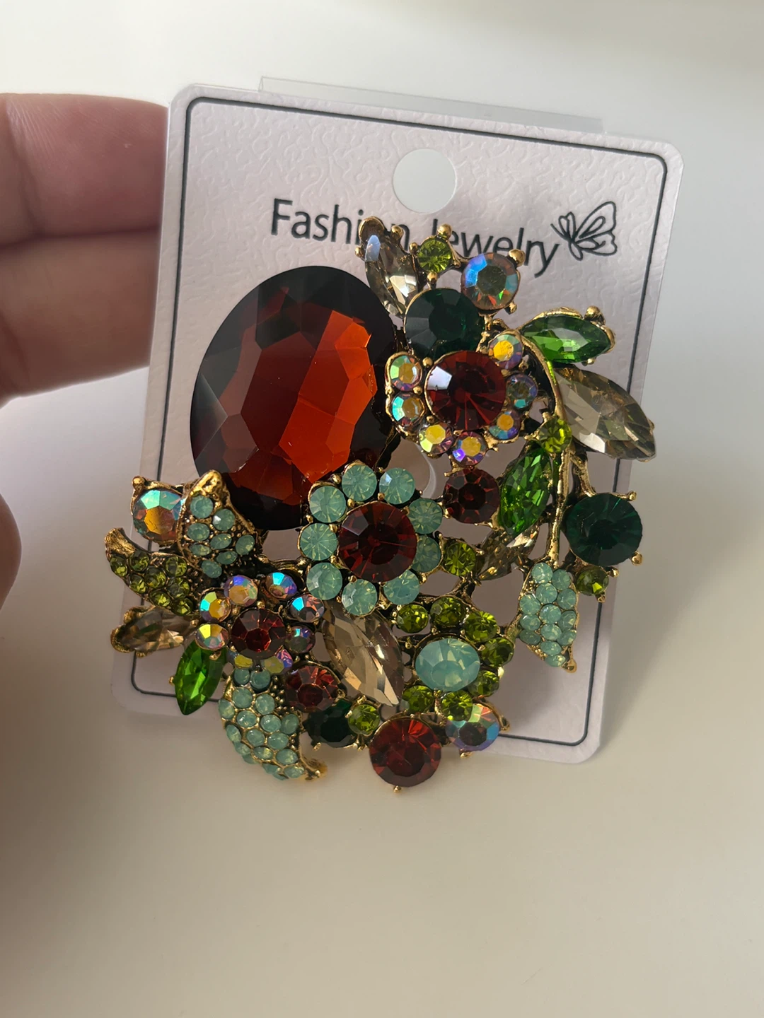 Beautiful Jewelry Brooch with Amber and Multicolour Gems - photo 2