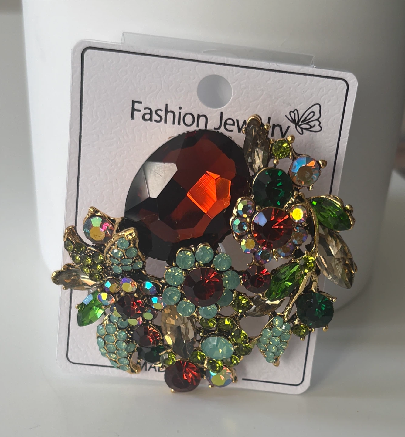Beautiful Jewelry Brooch with Amber and Multicolour Gems - photo 3