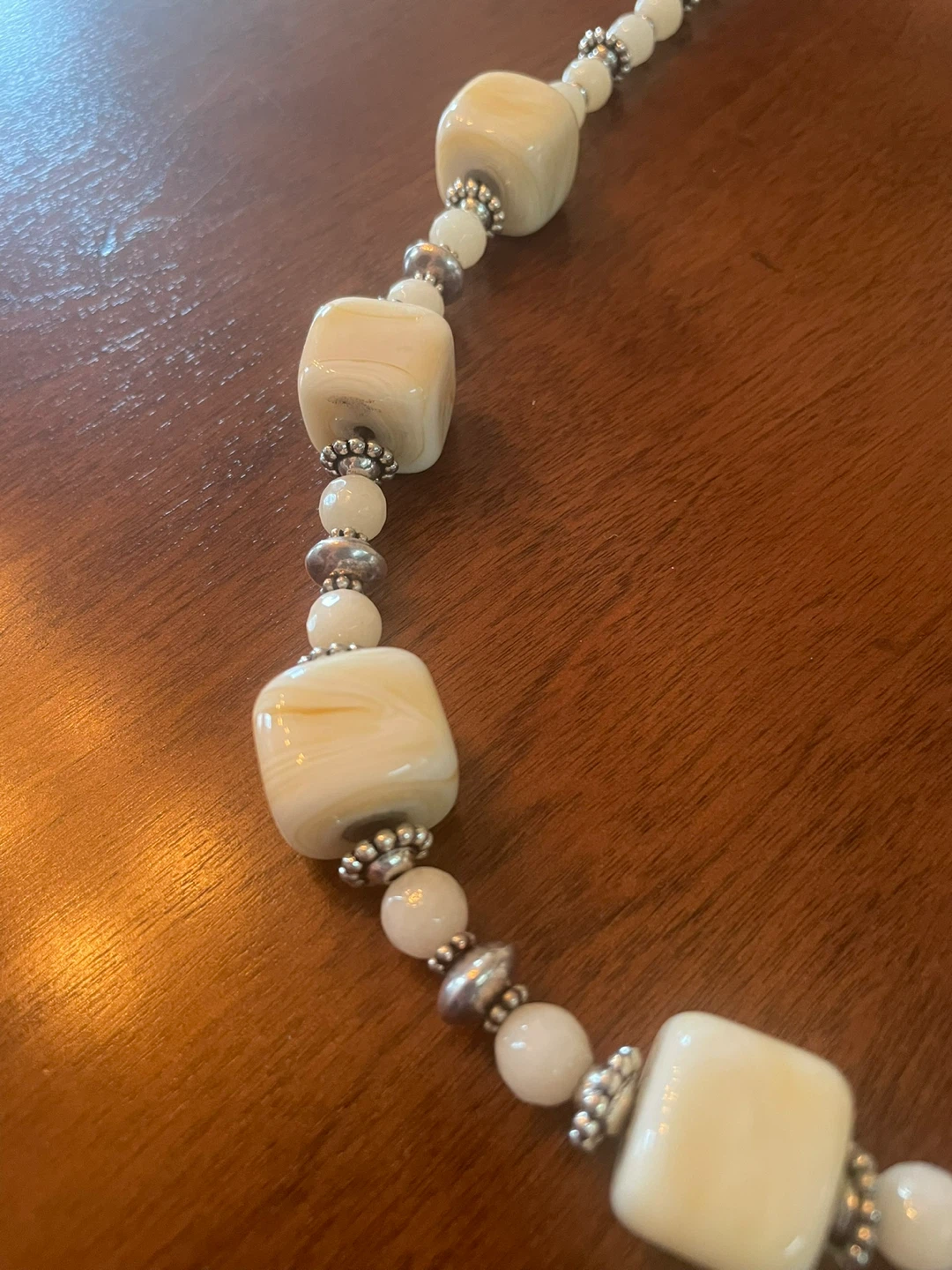 Beaded Necklace with Square and Round Beads