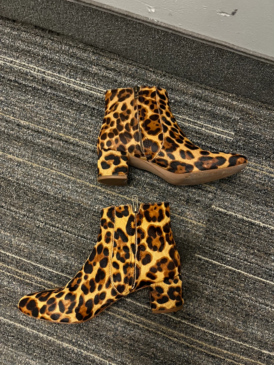 Leopard Print Ankle Boots Square Toed