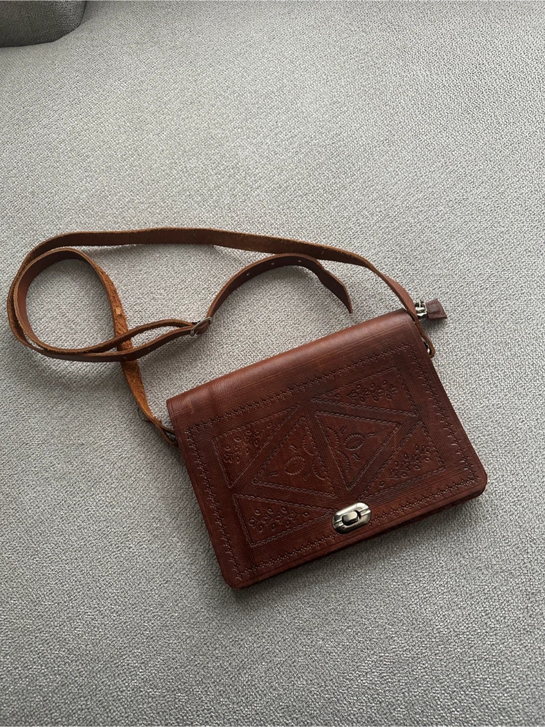 Brown Leather Embossed Shoulder Bag