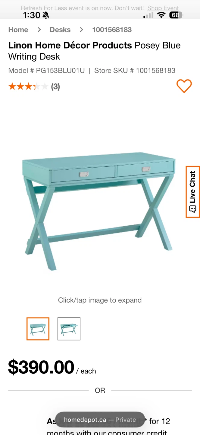 Linon Home Décor Posey Writing Desk - Blue - photo 3