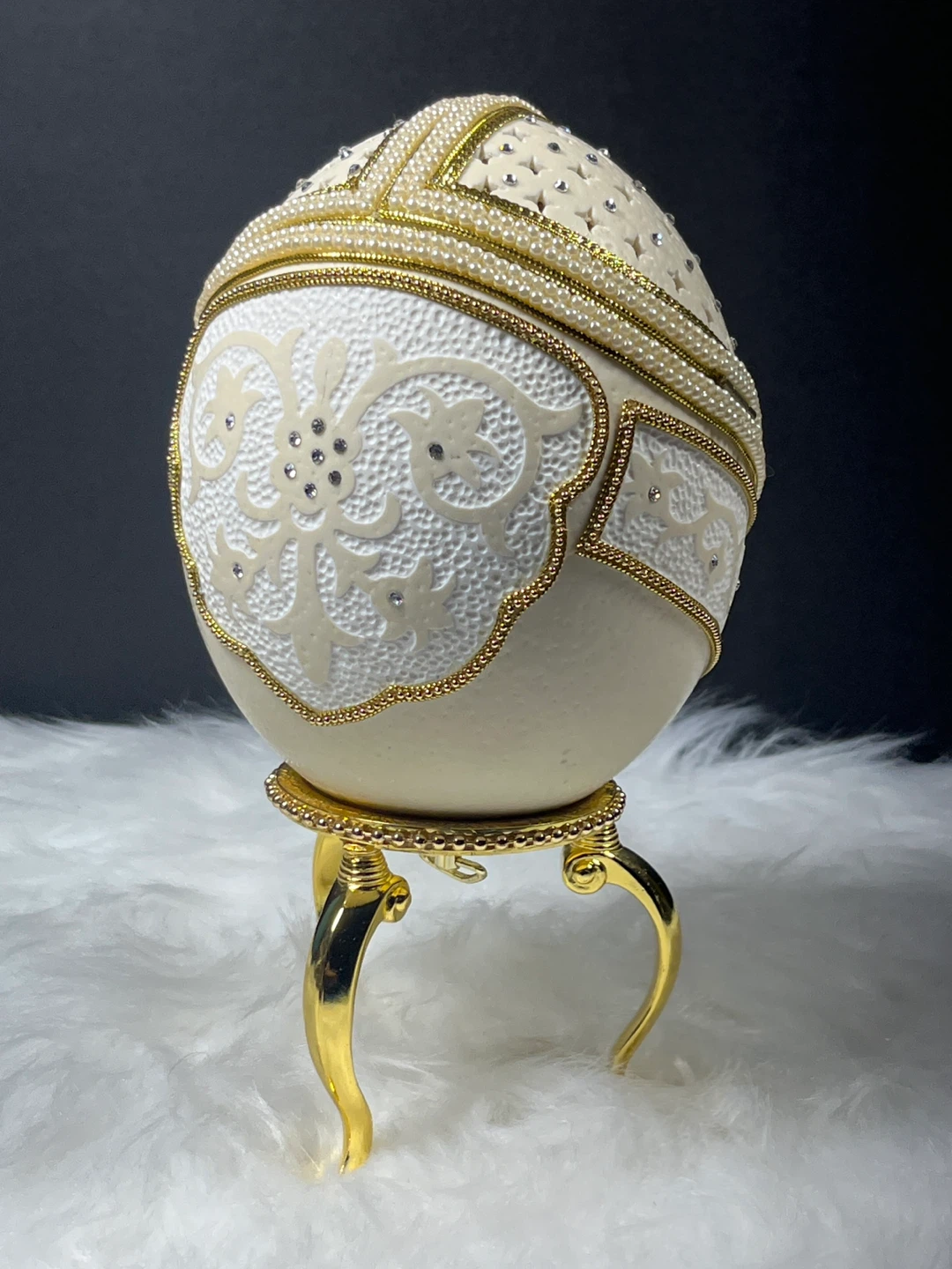 Decorative Hinged Egg Trinket Box with Stand