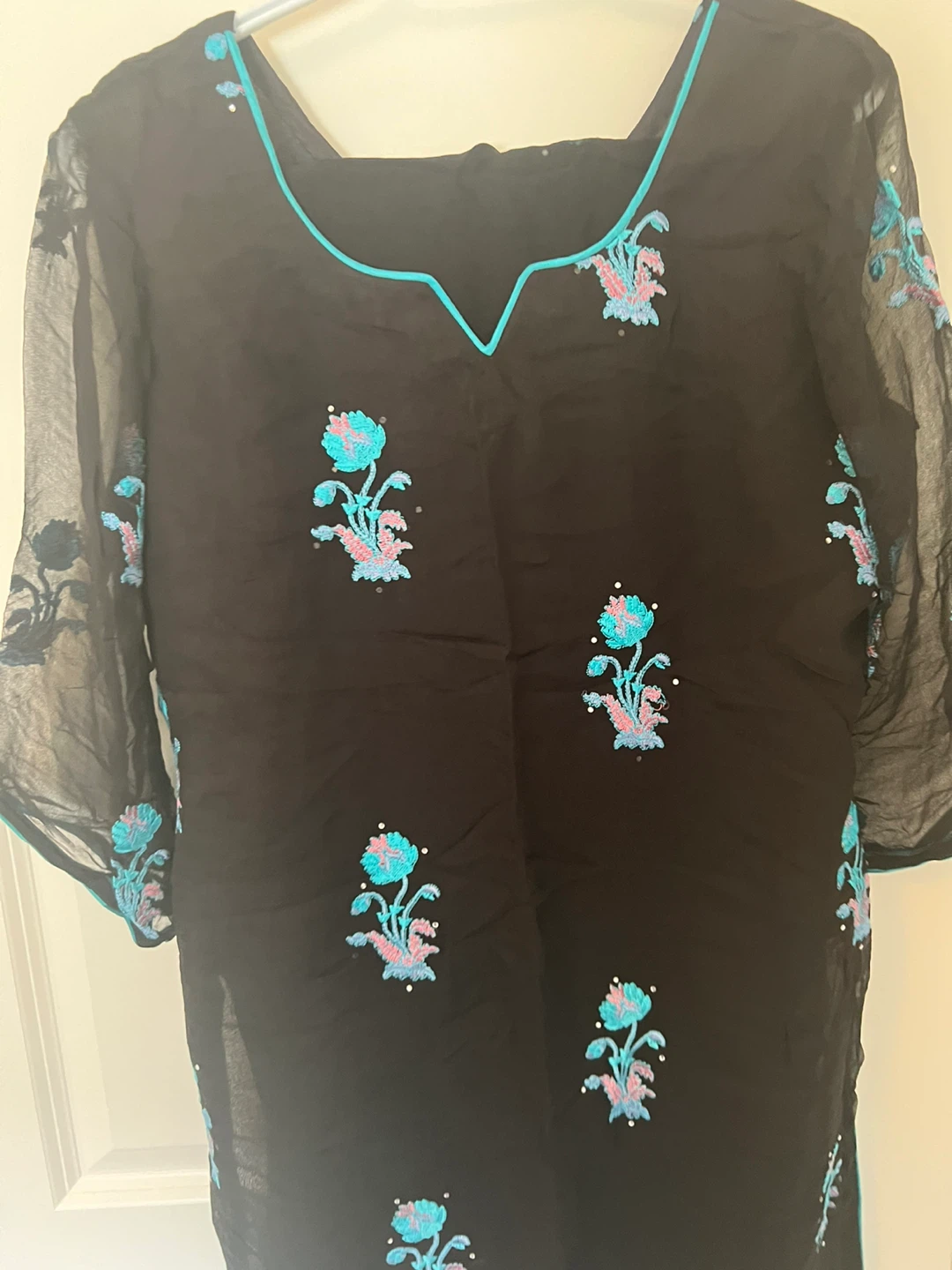Black shirt with Floral Embroidery - photo 3