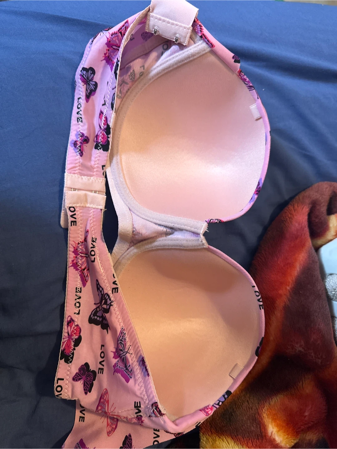 Pink Butterfly and Love Print Strapless Bra - 85D - photo 3