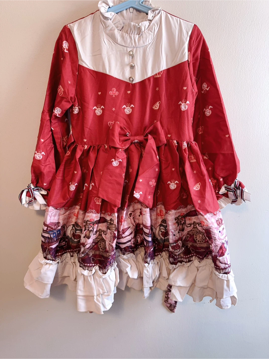Red Dress with Teddy Bear Print Kids size 9-10T - photo 2