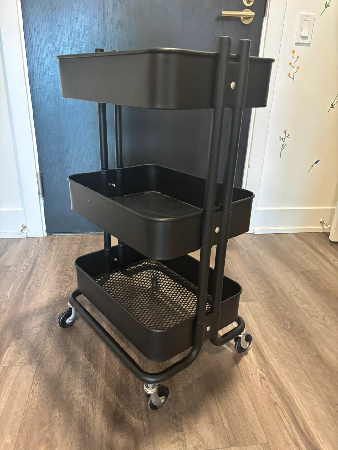 Black 3-Tier Rolling Utility Cart - photo 2