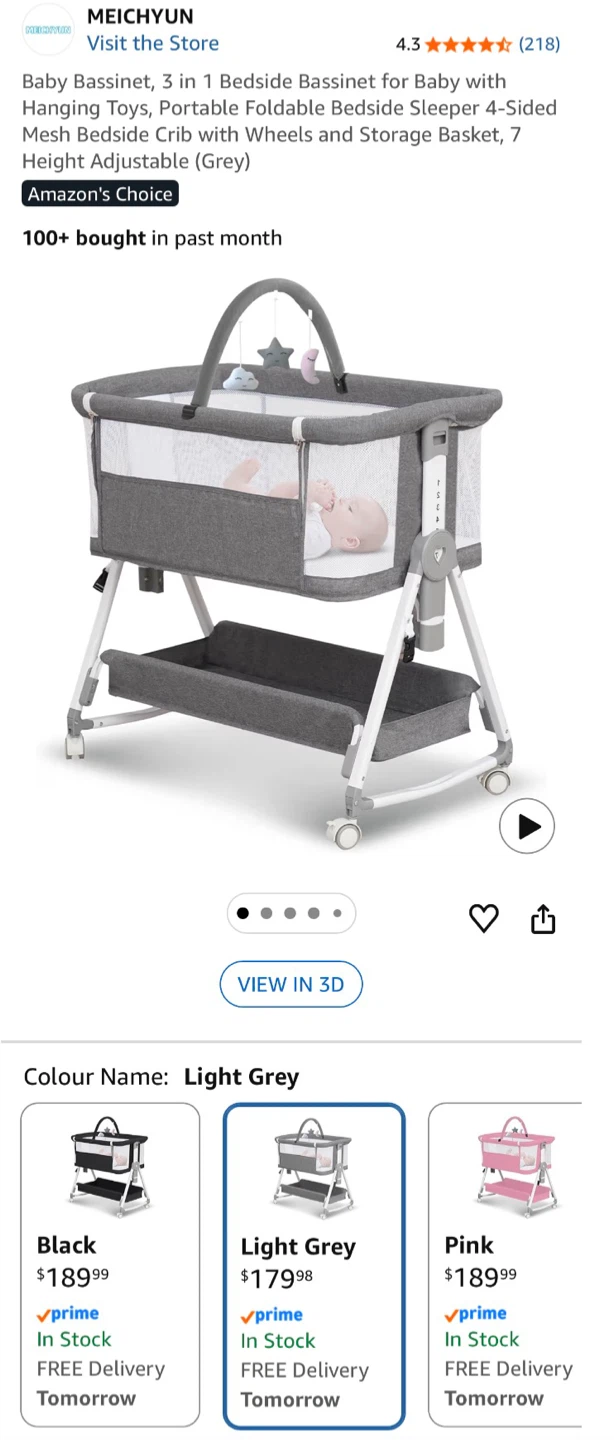 MEICHYUN Baby Bassinet Bedside Sleeper - Light Grey - photo 2