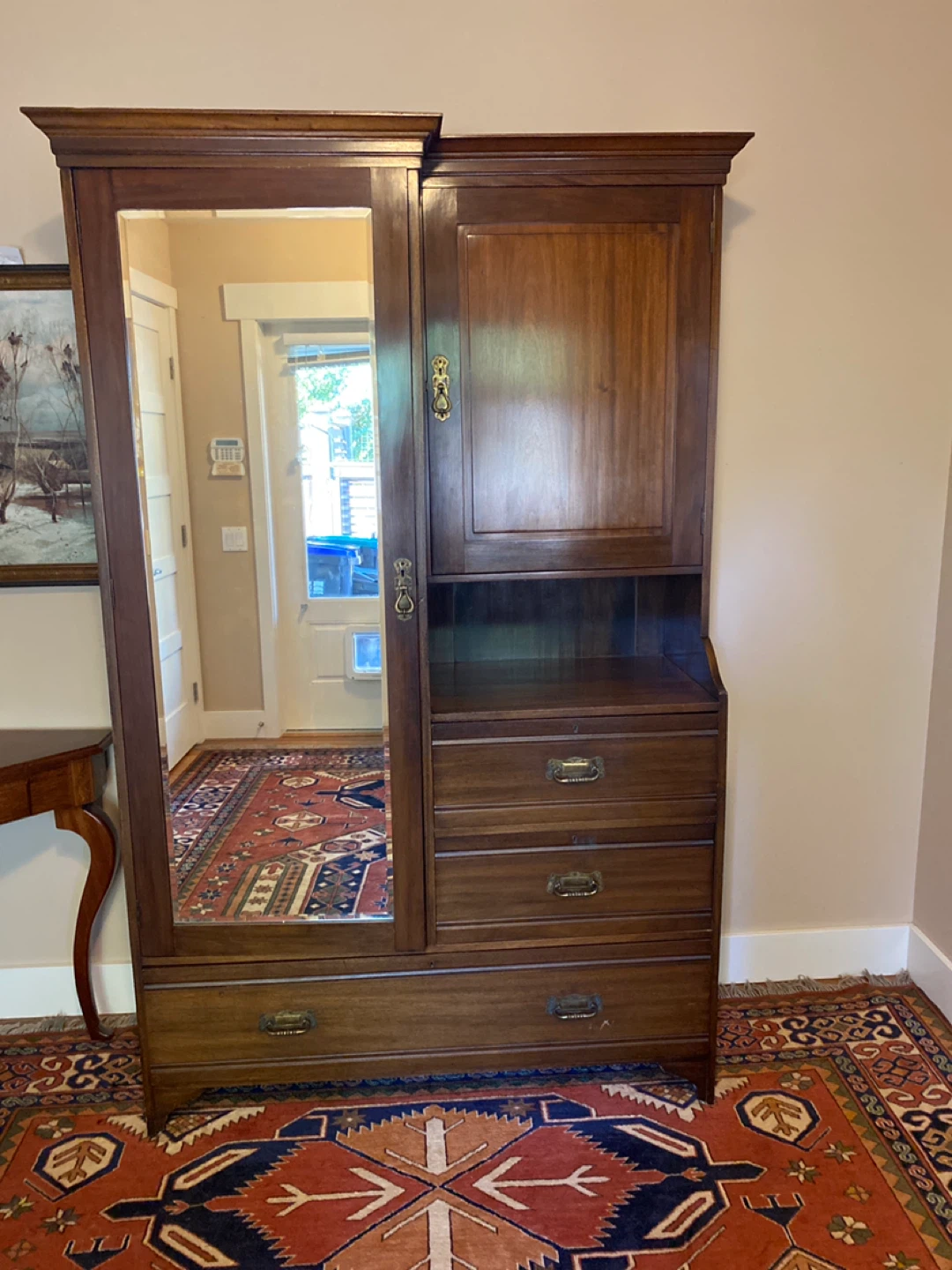 Vintage Wooden Armoire Wardrobe with Mirror