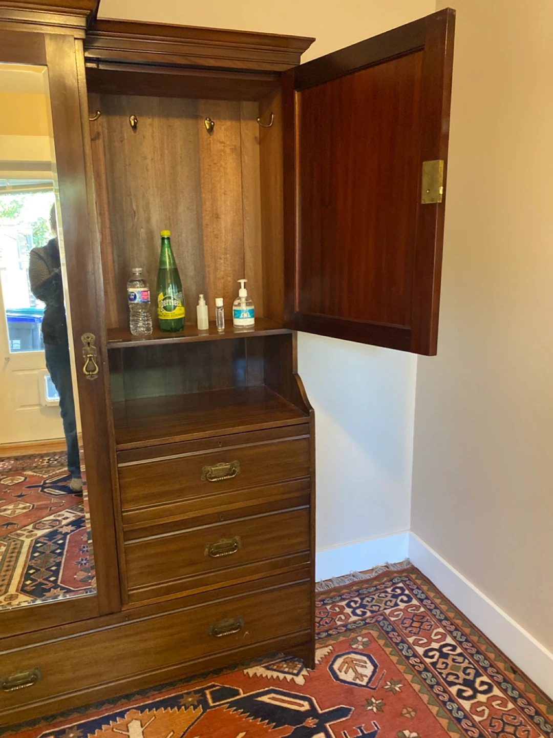 Vintage Wooden Armoire Wardrobe with Mirror - photo 3