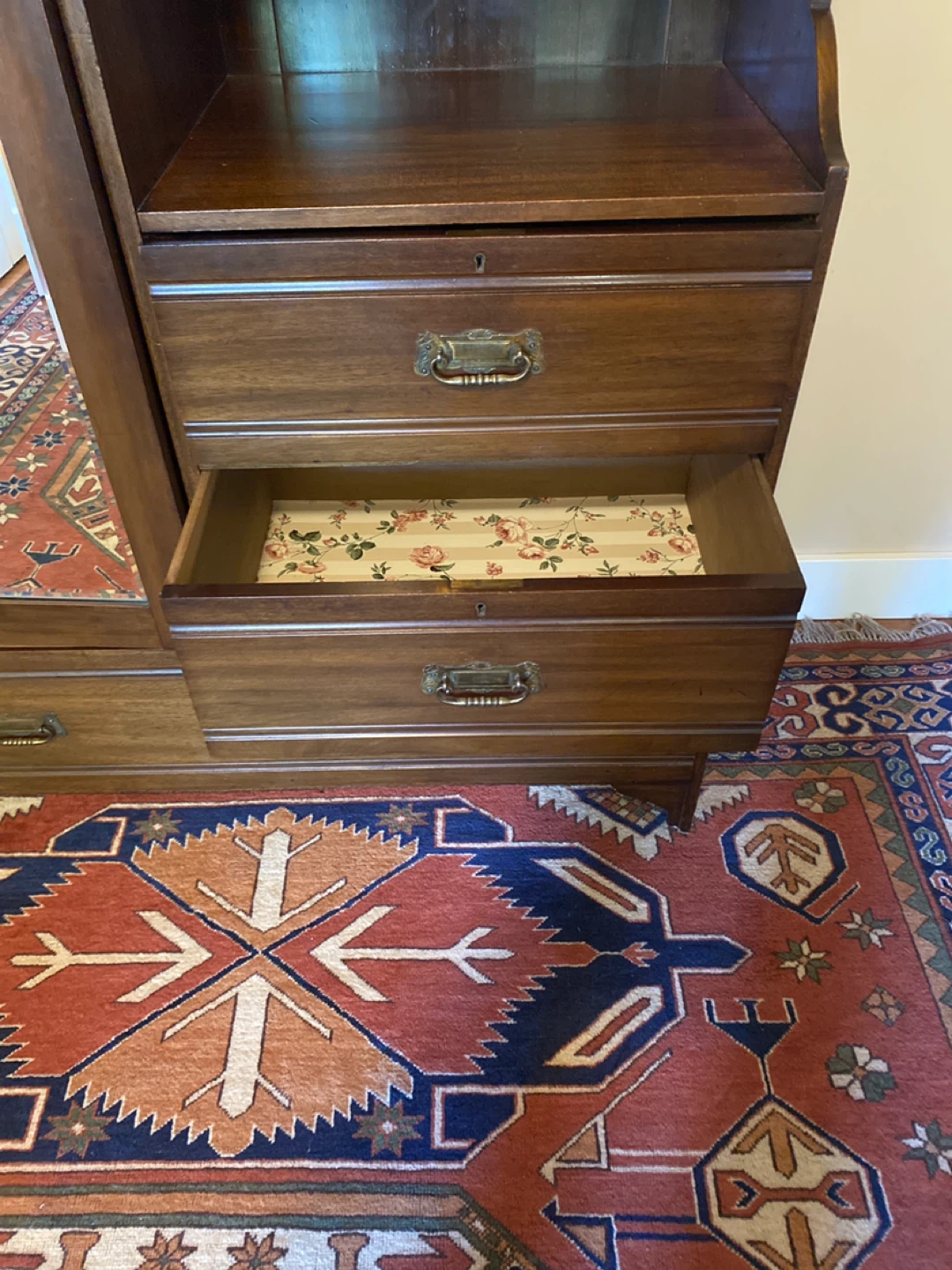 Vintage Wooden Armoire Wardrobe with Mirror - photo 4