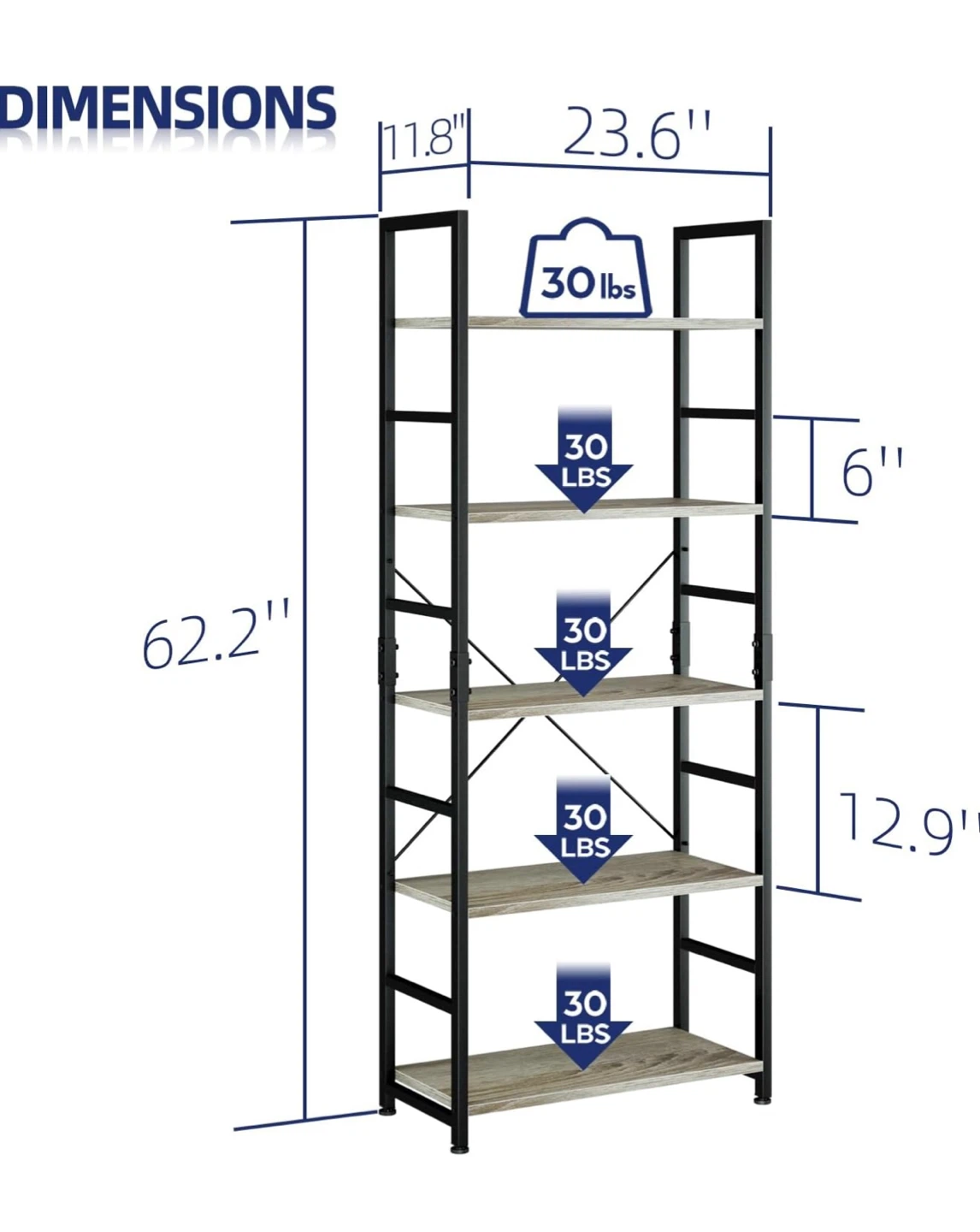 5 Tier Bookshelf Storage Shelf Unit - photo 2