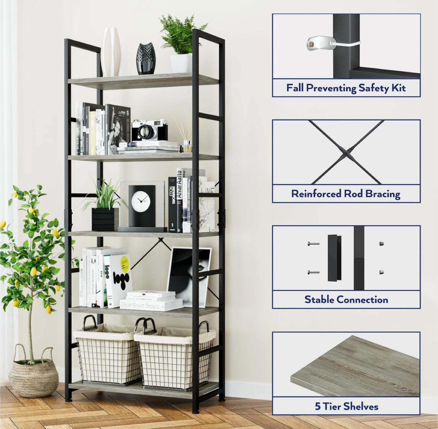 5 Tier Bookshelf Storage Shelf Unit