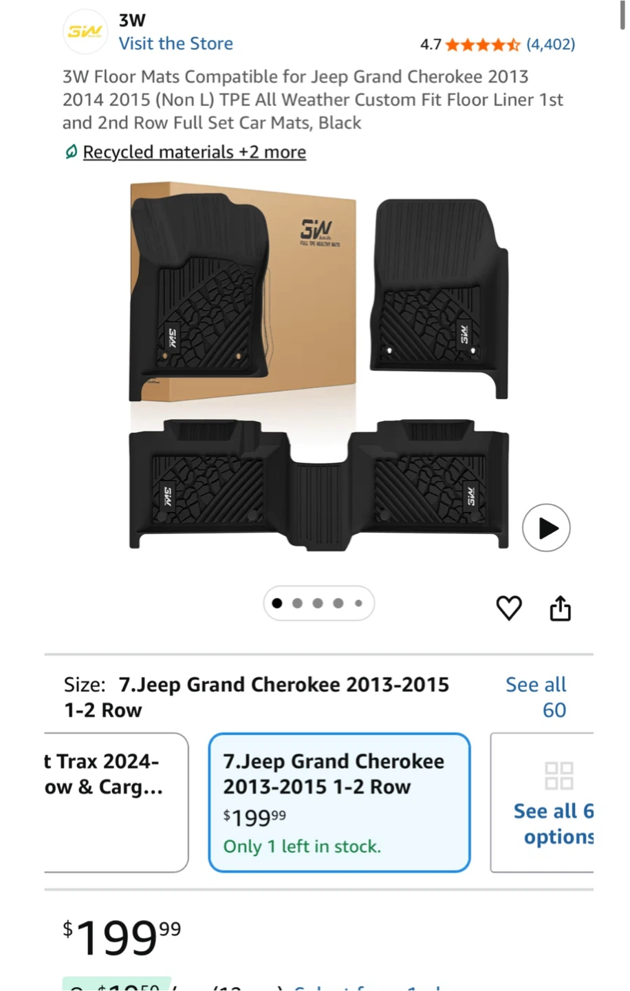 NEW 3W All-Weather Floor Mats - Jeep Grand Cherokee 2013-2015