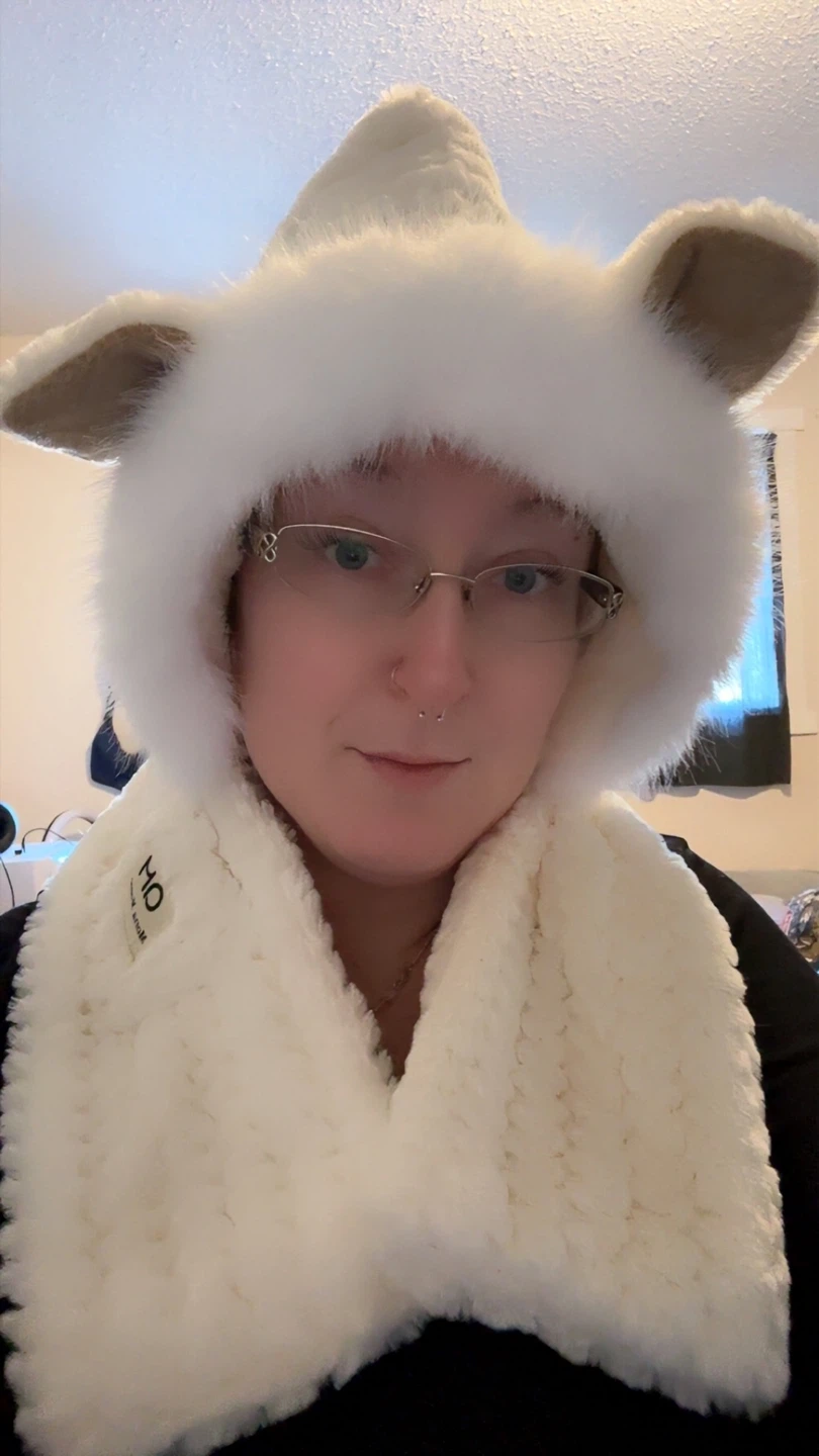 White Hooded Hat with Ear Details