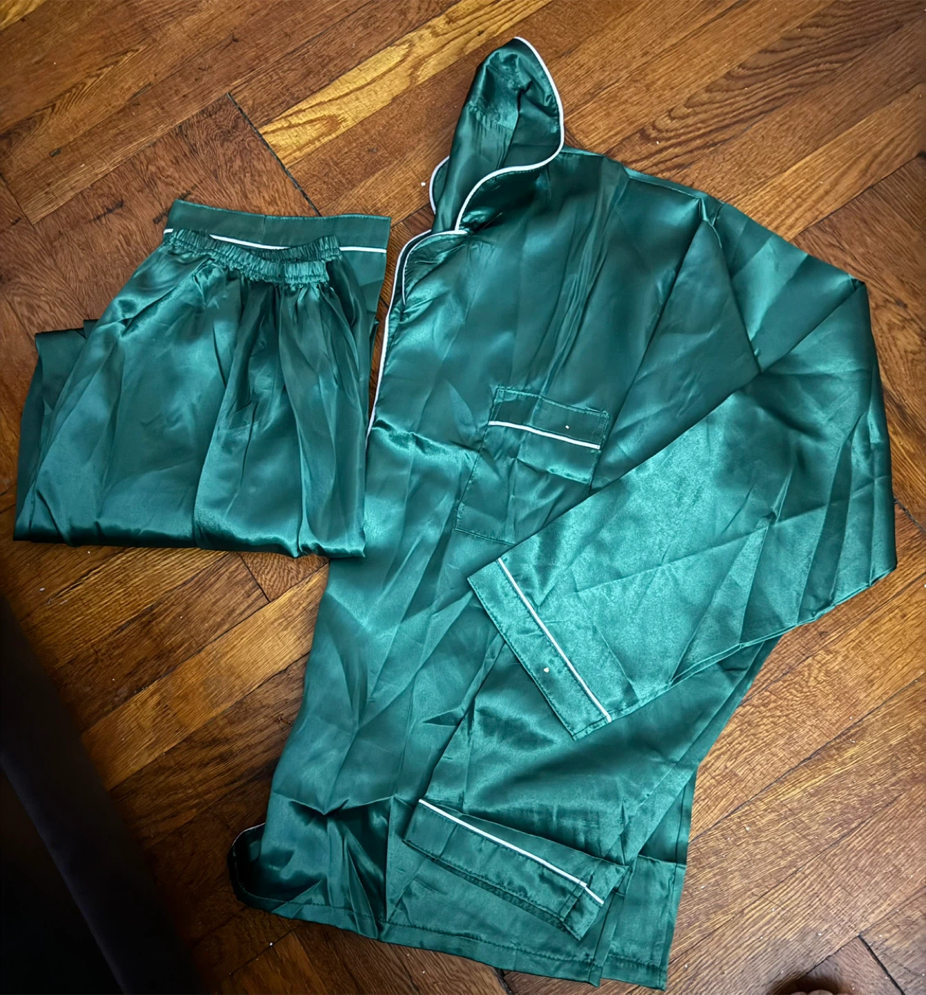 Green Satin Pajama Set by Chase New Design