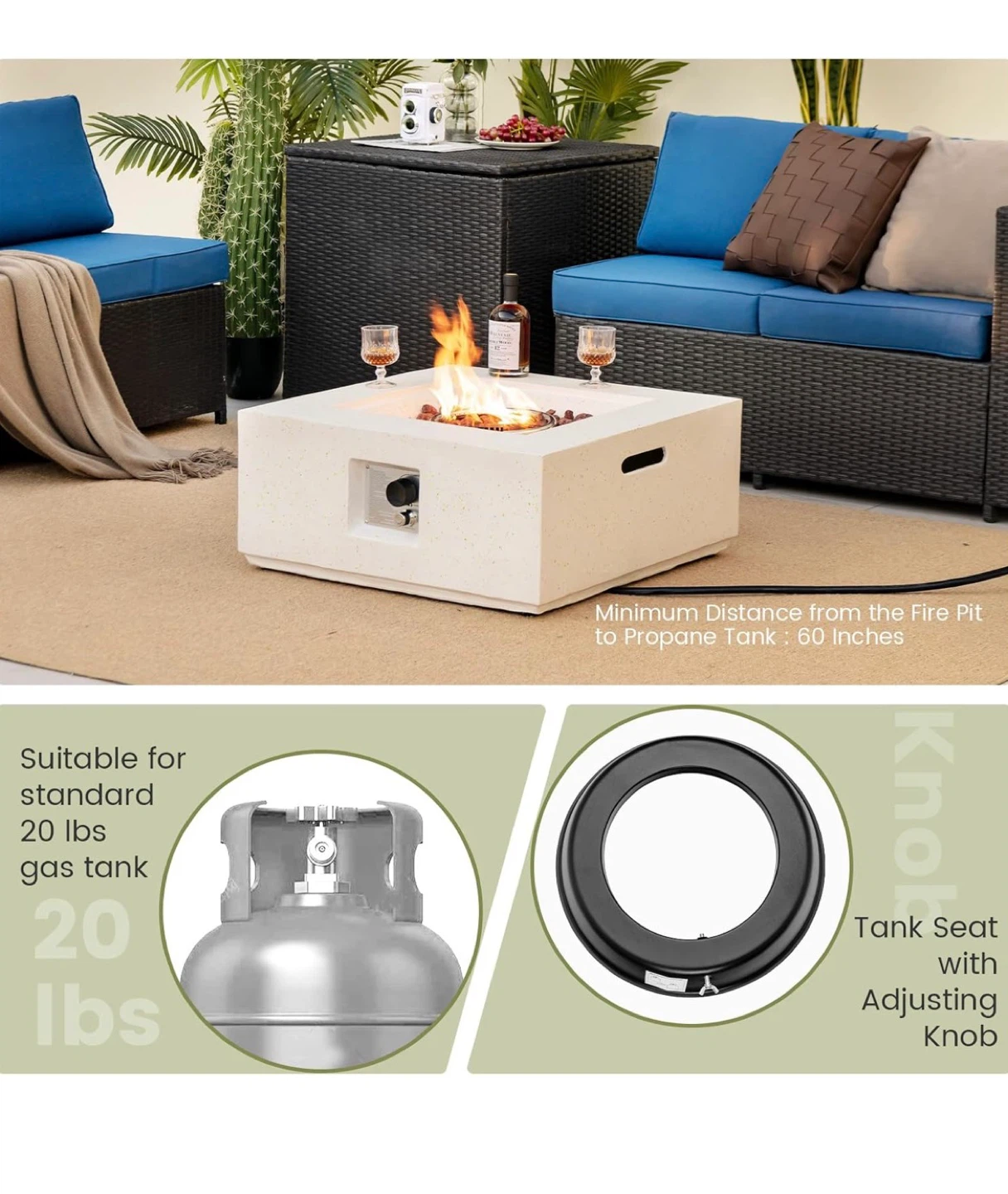 Square Outdoor Gas Fire Pit Table with Protective Cover - photo 2