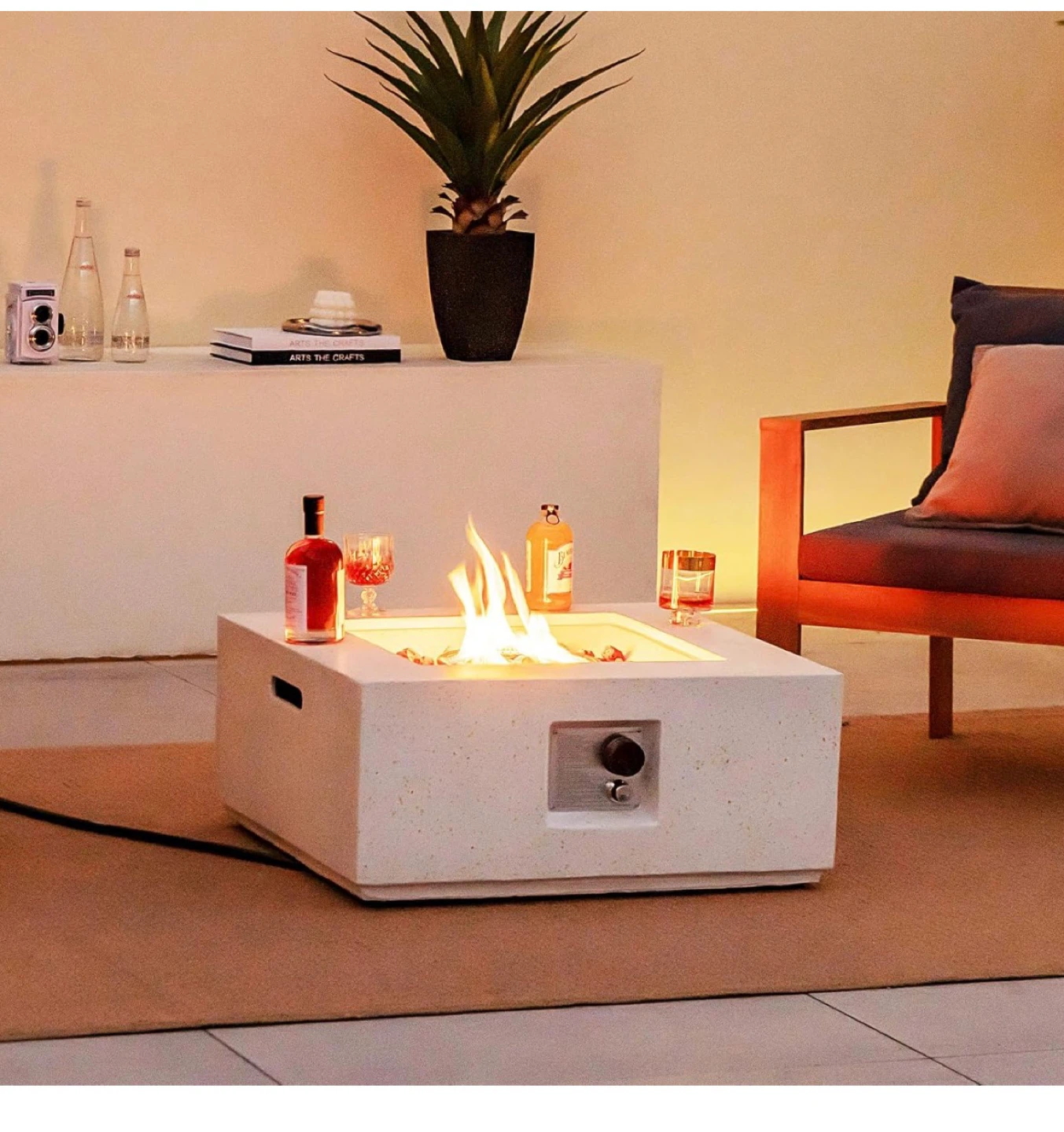 Square Outdoor Gas Fire Pit Table with Protective Cover