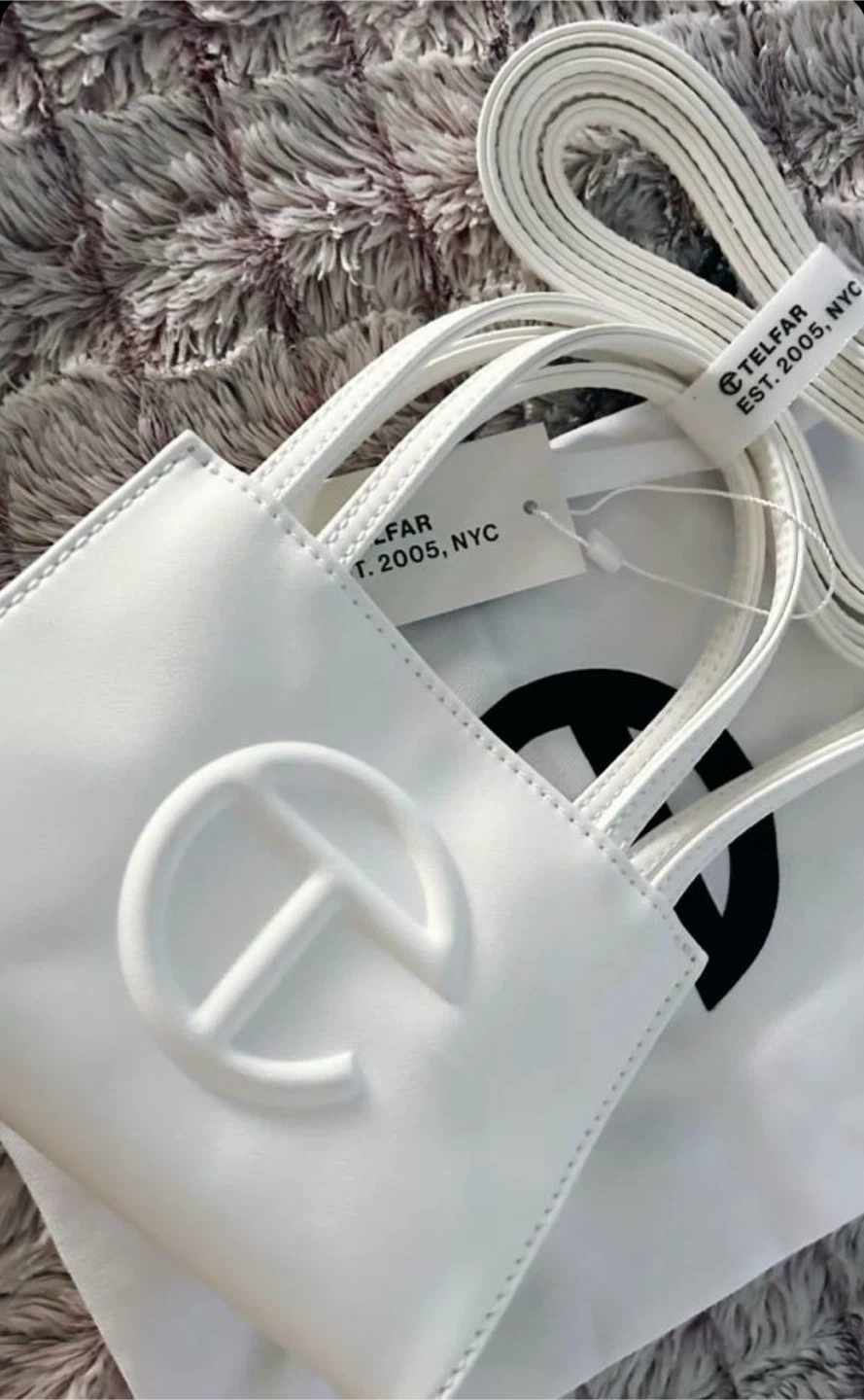 Telfar White Leather Tote Bag