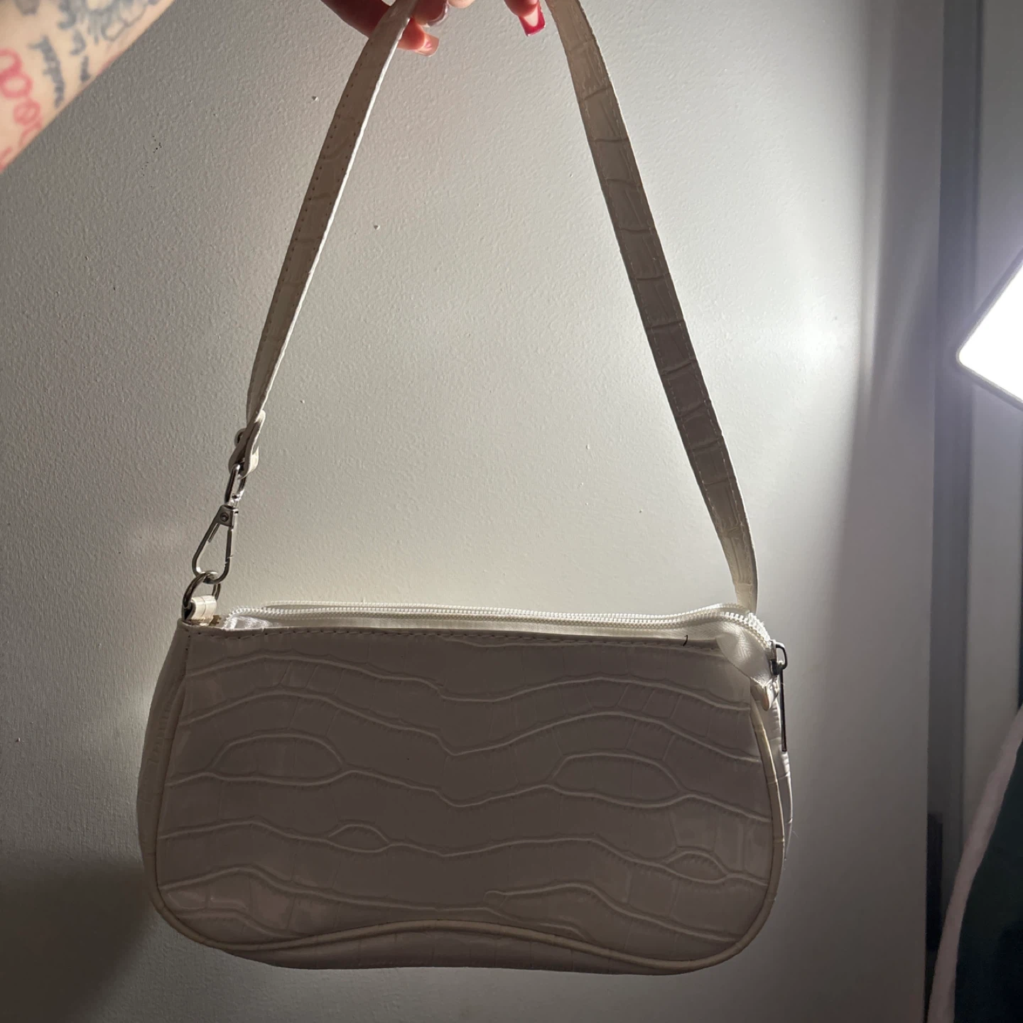 White Croc Embossed Shoulder Bag